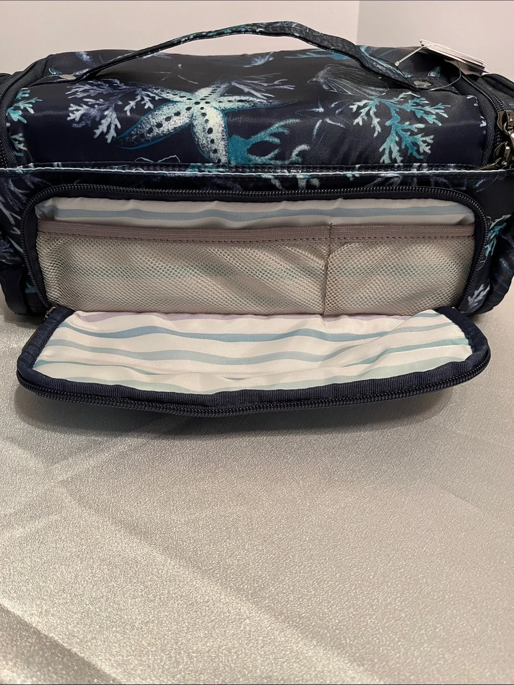LUG - Trolley Cosmetic Case & Sleeper Brush Holder Combo- Stars and Shells Navy